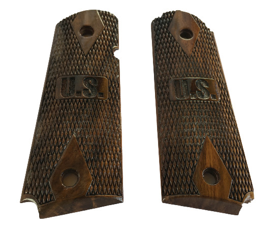 1911 Grips Checkered Walnut Wood Pistol 0.45 Colt – (US Sign) Reproduction