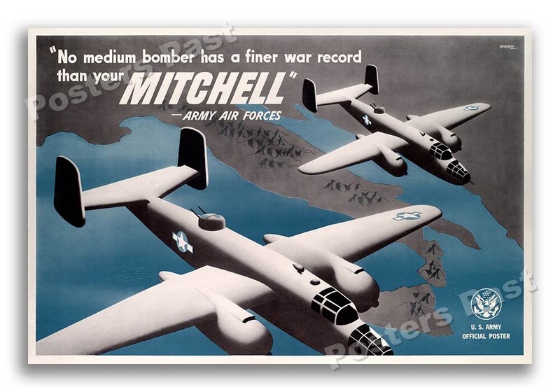 1943 B-25 Mitchell Bomber Vintage Style WW2 Poster - 24x36
