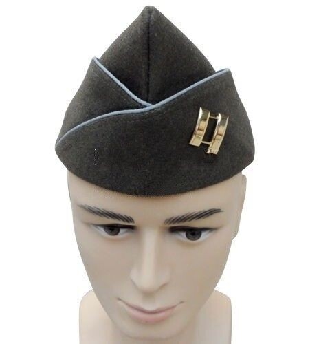 WWII US OFFICER ARMY CAPTAIN BADGE CAP PARATROOPER GREEN WOOL GARRISON HAT XL