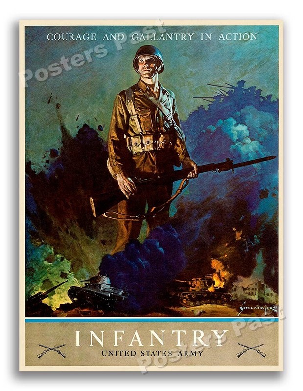 1943 US Army Infantry "Courage and Gallantry in Action" Vintage WW2 Poster 24x32