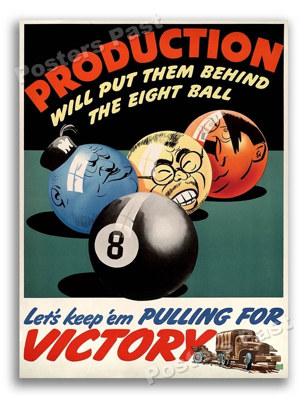 “Put Them Behind the Eight Ball” 1942 Vintage Style WW2 War Poster – 18×24