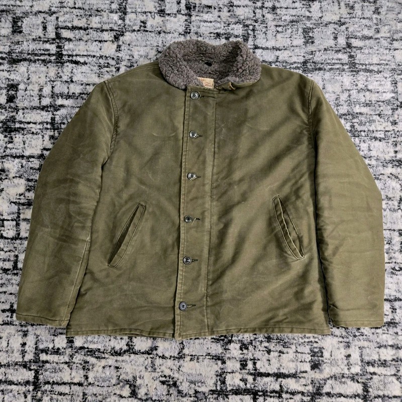 Vintage Golden Fleece N-1 Deck Jacket USN WW2 Military Style 50 Olive Green