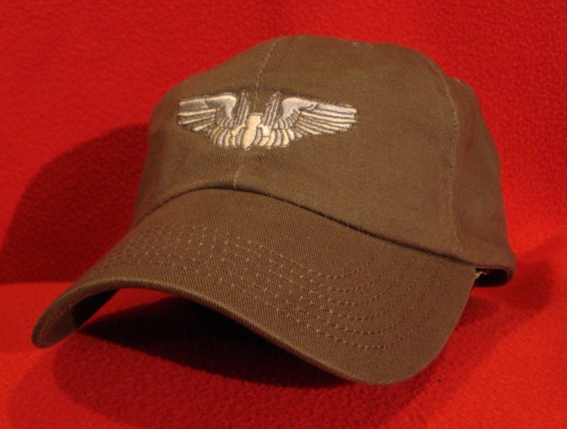 WWII Air Force AERIAL GUNNER WINGS Aviator BALL CAP, OD Green low-profile hat gallery