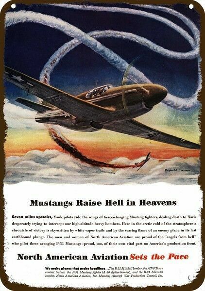 1944 WWII P-51 Mustang Fighter Airplane Vintg-Look DECORATIVE REPLICA METAL SIGN