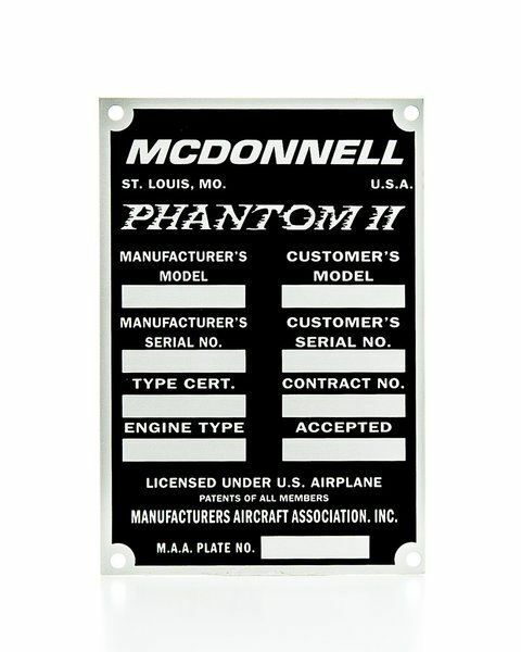 Reproduction McDonnell F4 Phantom Jet II Data Plate, Vintage Aviation DPL-0106
