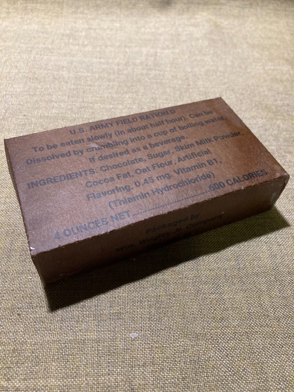 WWII US Army Chocolate D-Bar Ration box 4 oz. Wrigley Chocolate,Co.*