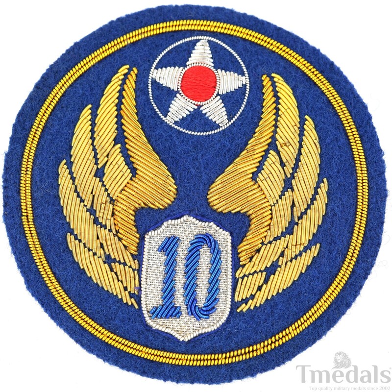 US Army Air Force 10th Division Patch CBI ww2 Brass Wire Embroidery China Burma gallery