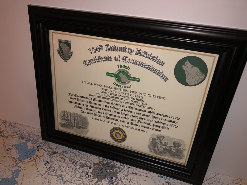 104TH INFANTRY DIVISION / COMMEMORATIVE - CERTIFICATE OF COMMENDATION gallery