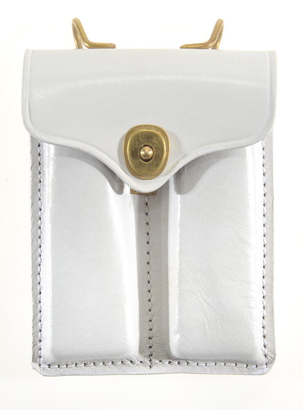 WHITE PREMIUM DRUM DYED LEATHER .45 DOUBLE MAGAZINE POUCH WITH HANGER