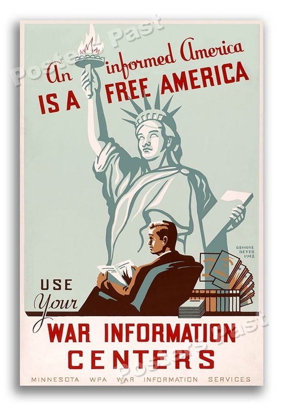 “An Informed America is a Free America” 1942 WPA World War 2 Poster – 16×24
