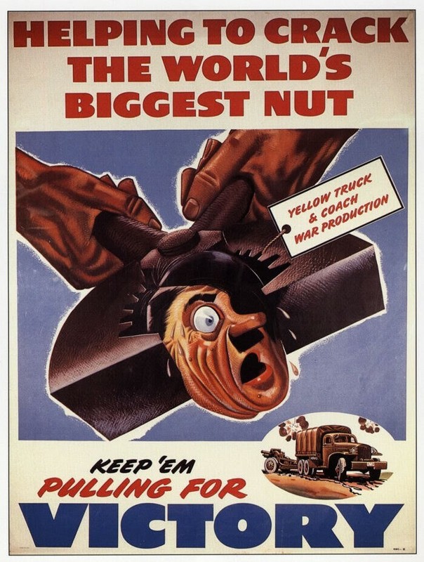 Crack the Biggest Nut Hitler’s Head in Pliers WWII Mini Poster 1991 Illustration