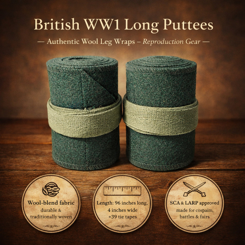 Dark Green WW1 US Army Puttees | M1910 Leggings Wraps WITH Interlock Repro gallery