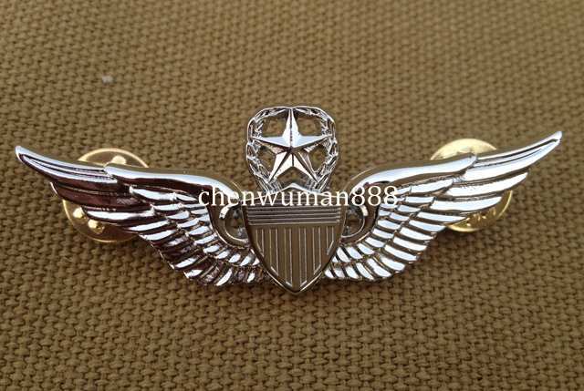 US ARMY MILITARY COMMAND COMMAND PILOT METAL WINGS METAL BADGE PIN SILVER