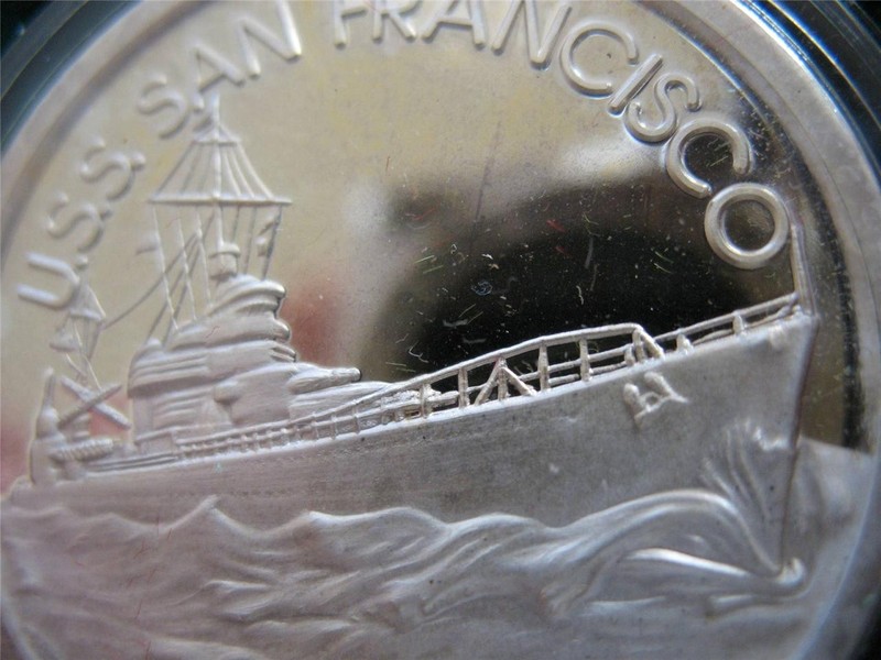 1+.OZ.999 SILVER COIN GOLD FINISH WWII DEC 7 1941 PEARL HARBOR USS SAN FRANCISCO