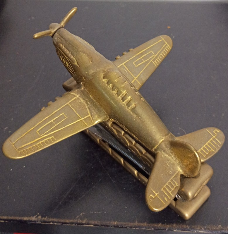Vintage P-40 Flying Tigers Jet WW2 Fighter Airplane Desk Novelty Brass Stapler gallery