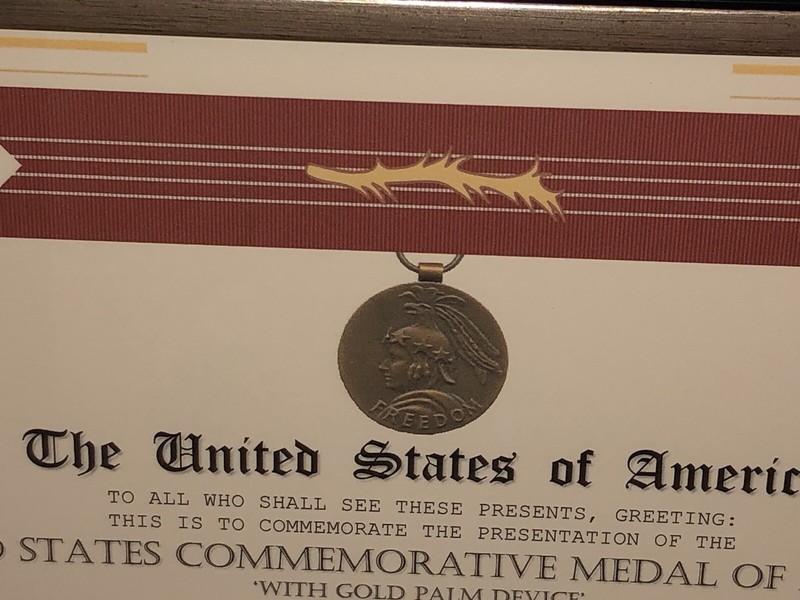 COMMEMORATIVE MEDAL OF FREEDOM CERTIFICATE W/GOLD PLAM (1940-65 ISSUE) Type-1 gallery