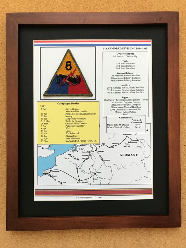 8th Armored Division Patch and History in World War II (11″ x 14″)