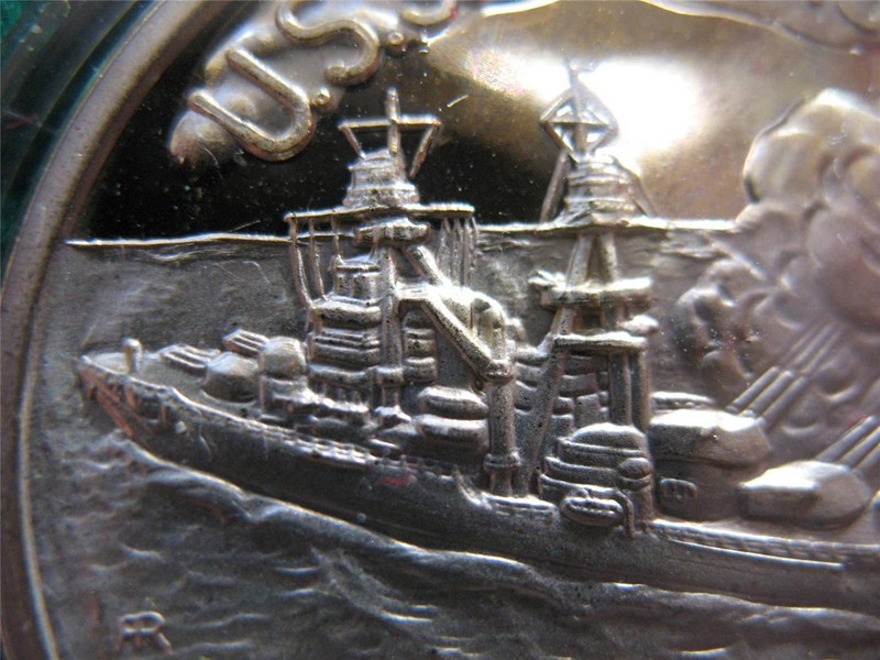 1+.OZ 999 USS PENNSYLVINIA SHIP SILVER COIN WWII DEC 7 1941 PEARL HARBOR +GOLD