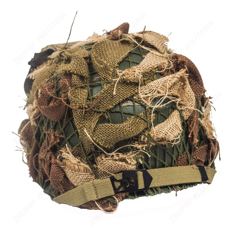 WWII WW2 US ARMY HELMET SCRIM AIRBORNE PARATROOPER CAMOUFLAGE BURLAP STRIP gallery