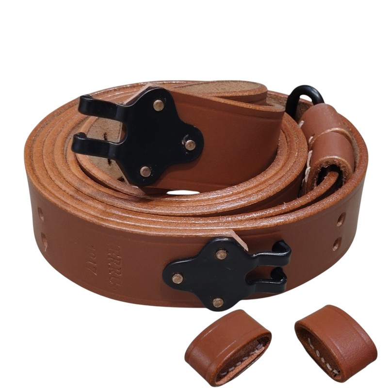 US M1 Garand Rifle M1907 Leather Carry Sling WWII Marked with Extra Keepers gallery