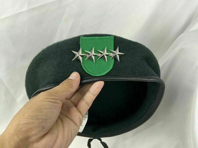 7-3/8 US ARMY 9TH SPECIAL FORCES GROUP BLACKISH GREEN COLOUR 4star BERET CAP HAT