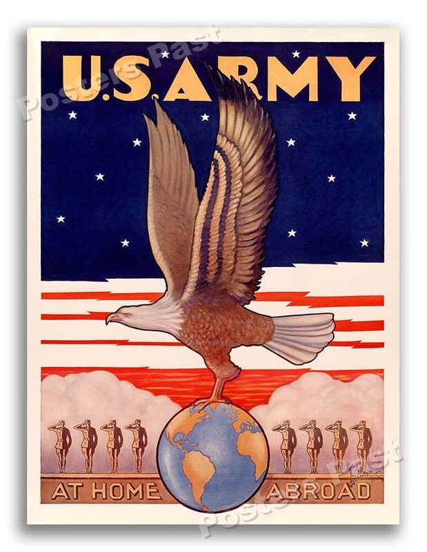 1940s U.S. Army - At Home Abroad WWII Historic War Poster - 24x32