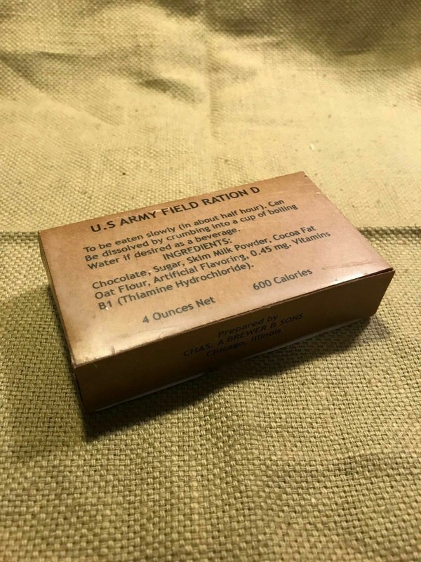 WWII Army Chocolate D-Bar 4 oz. Box Brewer Co,