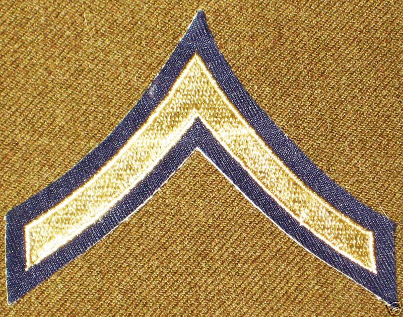 WWII Private 1st Class Chev, Silver / Blue, Repro