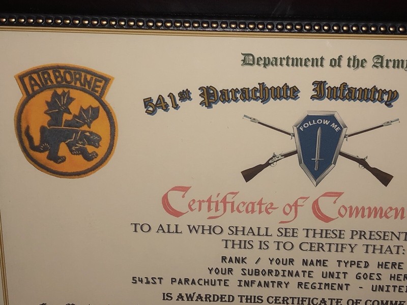 541ST PARACHUTE INFANTRY REGIMENT / COMMEMORATIVE - CERTIFICATE OF COMMENDATION gallery