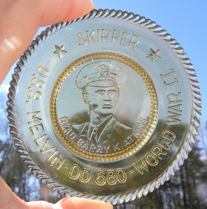 Millville Art Glass MAG Skipper R/AD Atkins USS Melvin-WWII Yellow Cup Plate