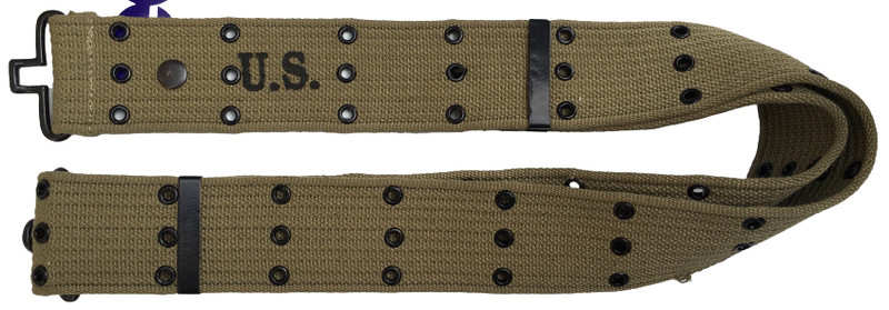 WWII M1 Army Webbing Canvas Belt Reproduction OD Green with U.S Marking gallery