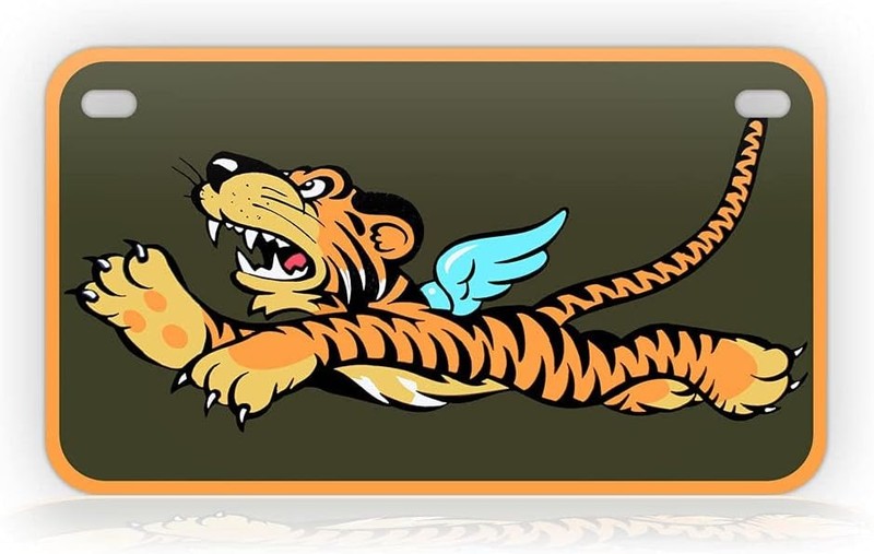 Tin Metal Sign Flying Tigers Olive Drab Motorcycle License Plate 12x6