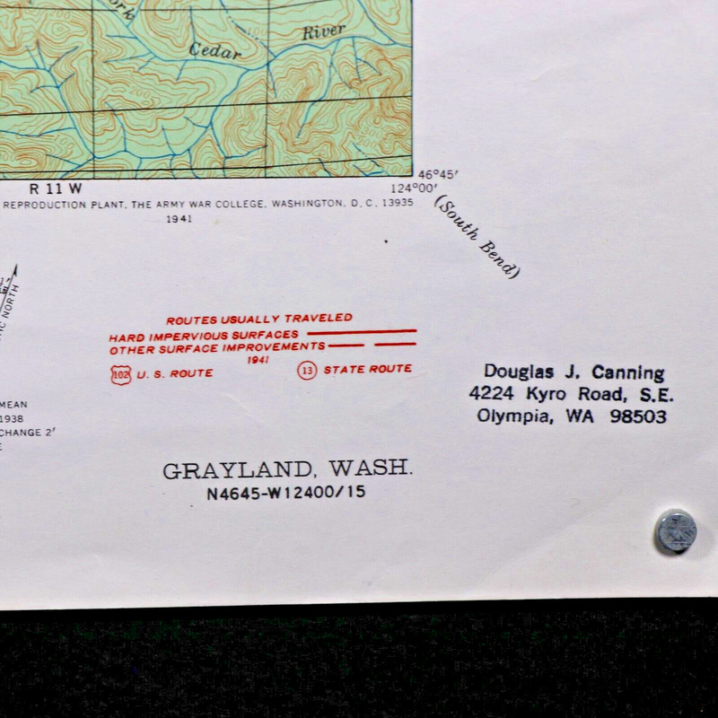 Corps of Engineers US Army Tactical Map Scale 1/62500 Military Grayland WA 1941 gallery