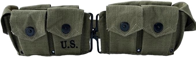U.S. Army WWII Springfield M1 Garand 10 Pocket Canvas Ammunition Belt-OD GREEN