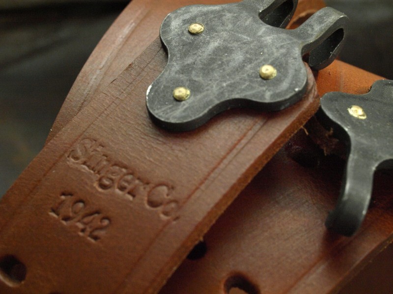 M1907 sling CUSTOM leather SINGER CO 1942 G.I. HOOKS blknd. steel PREMIUM SUPERB gallery