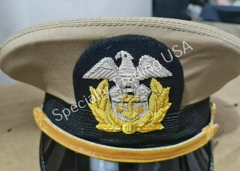 USA NAVY CAP with BULLION BADGE REPLICA WWII US Military Visor Hat gallery