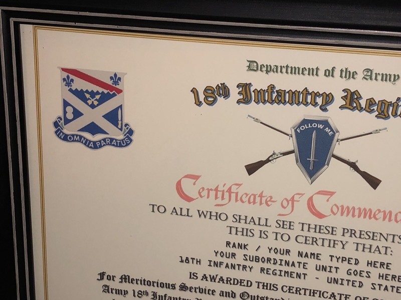 18TH INFANTRY REGIMENT / COMMEMORATIVE - CERTIFICATE OF COMMENDATION gallery