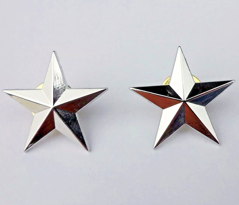 US Military One Stars General Rank Badge Pin Insignia PAIR