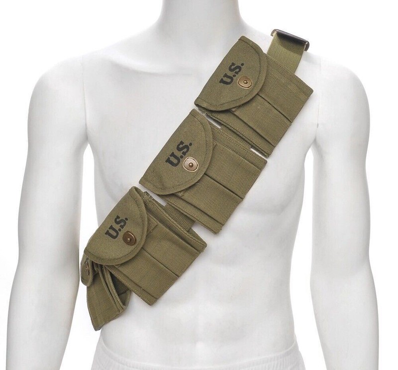 M1 CARBINE BANDOLIER WITH 10 MAGAZINE POUCHES MARKED JT&L 1944