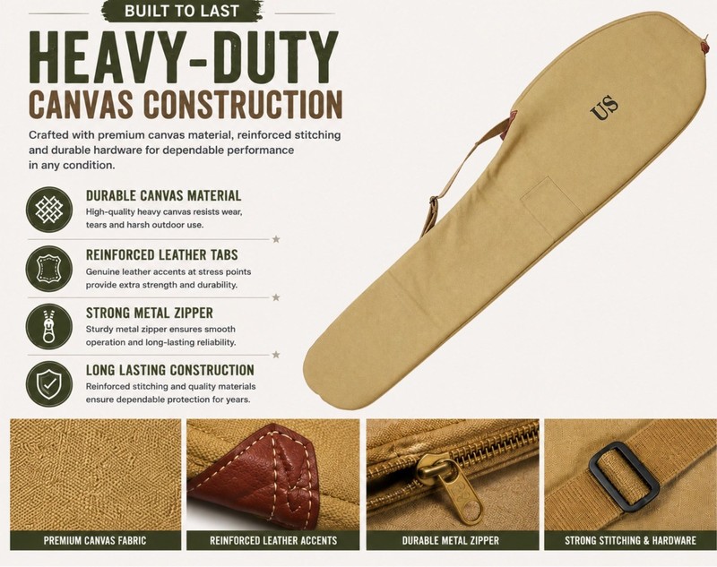 Army WWII US M1 Garand 1943 Canvas Carry Case With Carry Strap Fleece Lining - K gallery