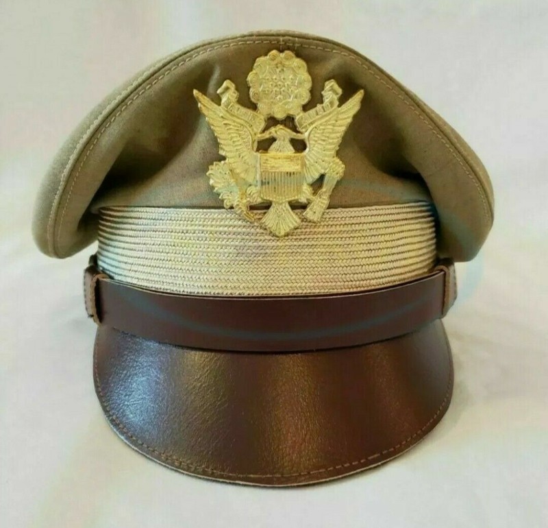 WW2 US Army Air corps Military Airforce Officers Khaki Crusher Visor Hat Cap WWI gallery