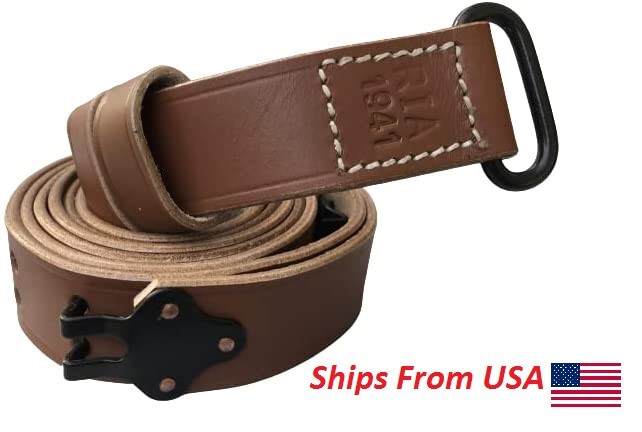 WWII US M1 GARAND RIFLE M1907 LEATHER CARRY SLING STEEL TAN COLOR