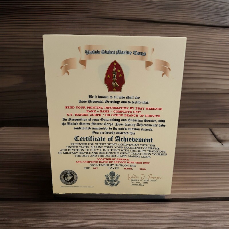 U.S. MARINE CORPS / 2ND MARINE DIVISION - CERTIFICATE OF ACHIEVEMENT