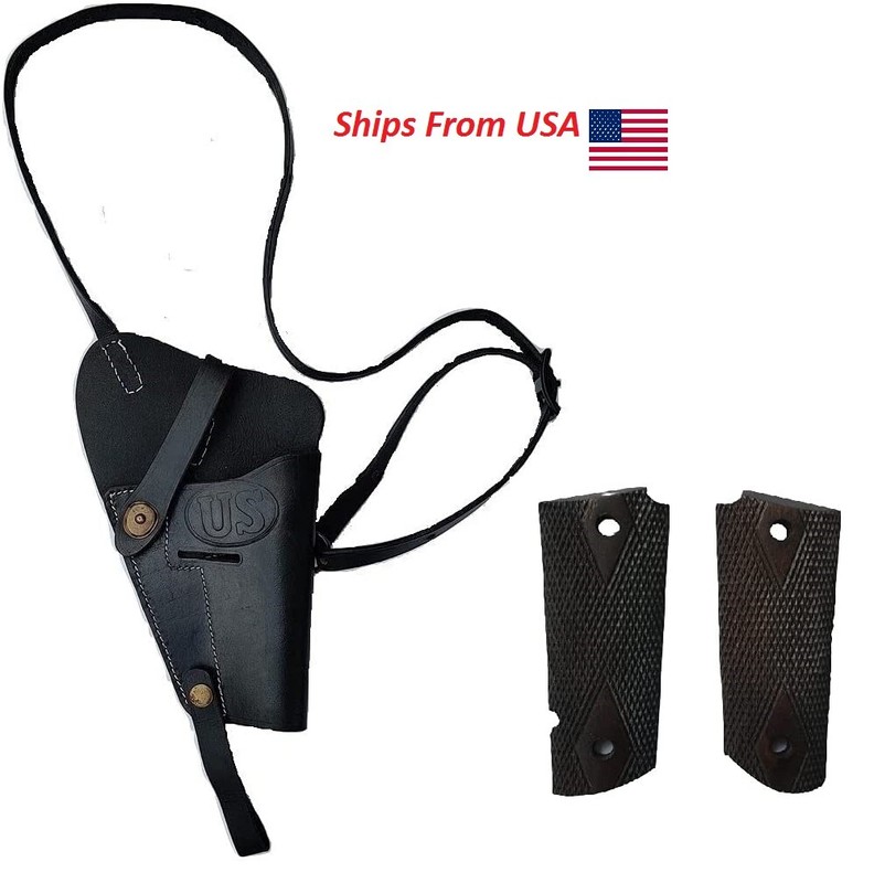 Colt Leather Black Shoulder Holster with U.S WWII M1911 Colt Mag Canvas Pouch
