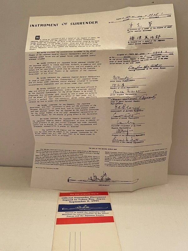 Commemorative Souvenir of Official Instrument of Surrender Document Tokyo 1945