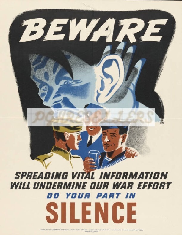 WWII Propaganda War Poster Vintage Photographic Print 8.5×11″ Beware