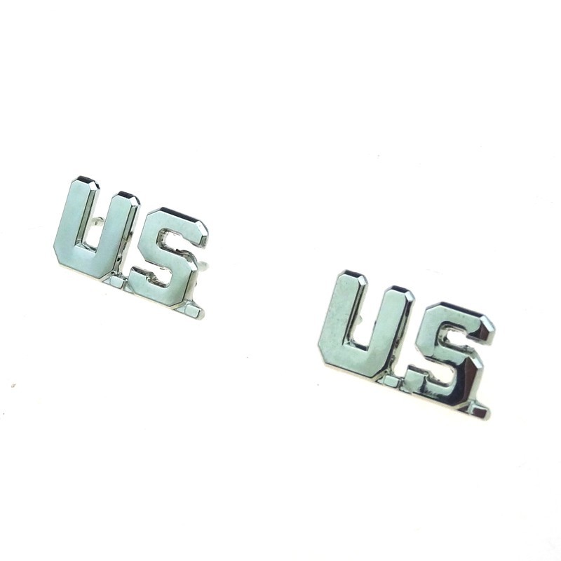 Pair Of WW2 US Army Officer Uniform U.S. Collar Lapel Badge Pin Insignia Silver
