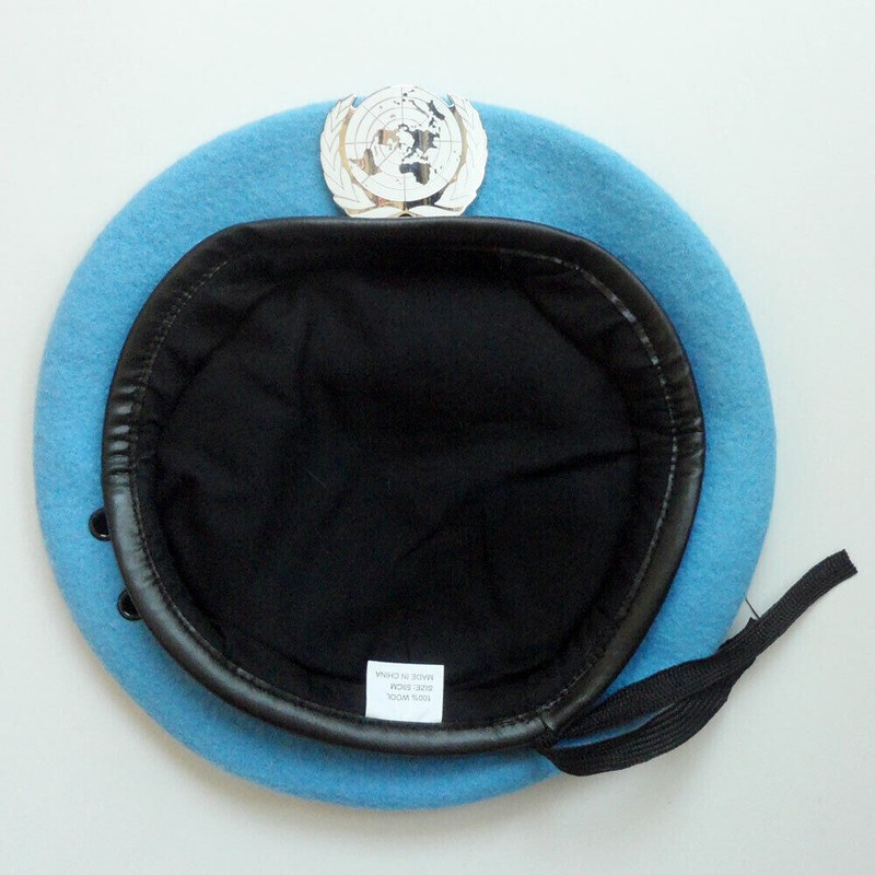 UN BLUE WOOL BERET United Nations Peacekeeping Force Hat With UN Badge SIZE XL gallery
