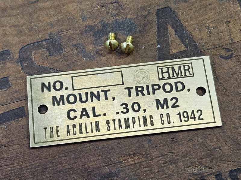 M2 tripod data plate – Acklin Stamping Co 1942