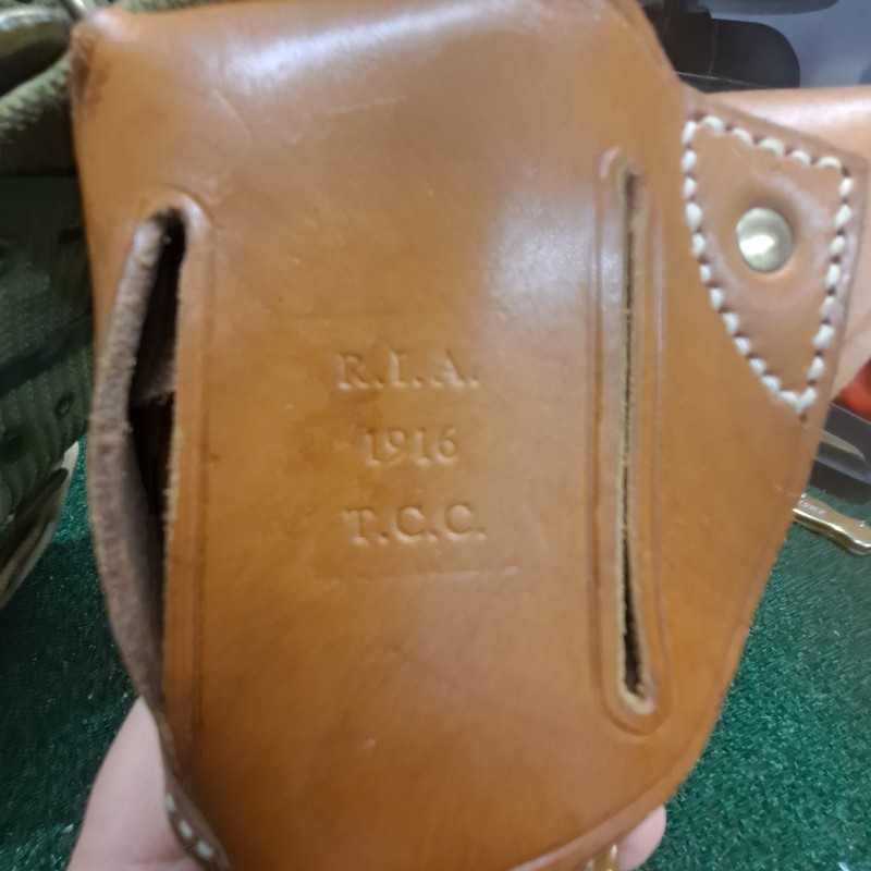 WW2 US ARMY RIA 1916 T.C.C .45 HOLSTER WITH AMMO POUCH & WEBBING BELT gallery